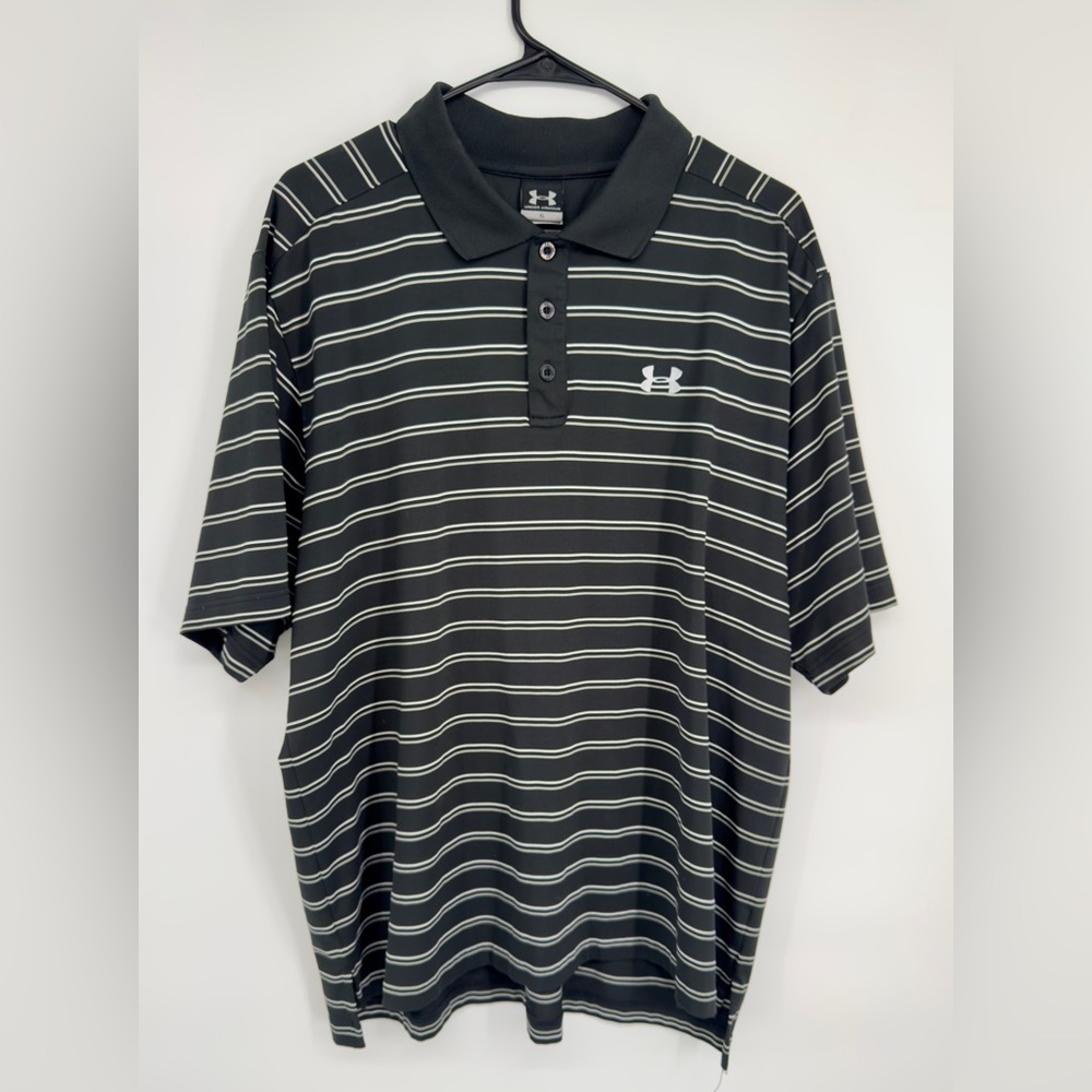 Under Armour Men's Polo in Black, Gray and White Stripes